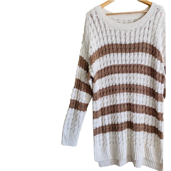 ANTHROPOLOGIE PILCRO Oversized Casual Cable Knit Striped Pullover Sweater S NWT - Picture 2 of 13
